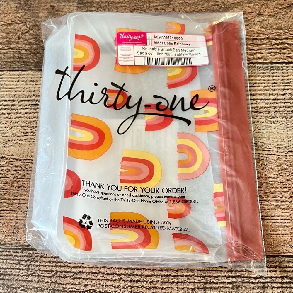 Thirty One Reusable Snack Bag Medium - Boho Rainbows - NEW